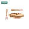 Baby Feeding Bowl Baby Dinner Plate Cartoon Sheep Bamboo Kids Feeding Dinnerware with Silicone Suction Cup Wooden Fork Spoo - FLUFFI