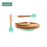 Baby Feeding Bowl Baby Dinner Plate Cartoon Sheep Bamboo Kids Feeding Dinnerware with Silicone Suction Cup Wooden Fork Spoo - FLUFFI