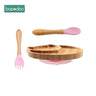 Baby Feeding Bowl Baby Dinner Plate Cartoon Sheep Bamboo Kids Feeding Dinnerware with Silicone Suction Cup Wooden Fork Spoo - FLUFFI