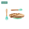 Baby Feeding Bowl Baby Dinner Plate Cartoon Sheep Bamboo Kids Feeding Dinnerware with Silicone Suction Cup Wooden Fork Spoo - FLUFFI