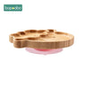 Baby Feeding Bowl Baby Dinner Plate Cartoon Sheep Bamboo Kids Feeding Dinnerware with Silicone Suction Cup Wooden Fork Spoo - FLUFFI
