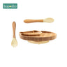 Baby Feeding Bowl Baby Dinner Plate Cartoon Sheep Bamboo Kids Feeding Dinnerware with Silicone Suction Cup Wooden Fork Spoo - FLUFFI