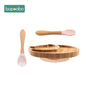Baby Feeding Bowl Baby Dinner Plate Cartoon Sheep Bamboo Kids Feeding Dinnerware with Silicone Suction Cup Wooden Fork Spoo - FLUFFI