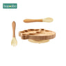 Baby Feeding Bowl Baby Dinner Plate Cartoon Sheep Bamboo Kids Feeding Dinnerware with Silicone Suction Cup Wooden Fork Spoo - FLUFFI