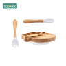 Baby Feeding Bowl Baby Dinner Plate Cartoon Sheep Bamboo Kids Feeding Dinnerware with Silicone Suction Cup Wooden Fork Spoo - FLUFFI