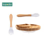 Baby Feeding Bowl Baby Dinner Plate Cartoon Sheep Bamboo Kids Feeding Dinnerware with Silicone Suction Cup Wooden Fork Spoo - FLUFFI