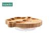 Baby Feeding Bowl Baby Dinner Plate Cartoon Sheep Bamboo Kids Feeding Dinnerware with Silicone Suction Cup Wooden Fork Spoo - FLUFFI