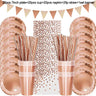 Rose Gold Party Disposable Tableware Set Paper Plate Cup Kids Adult Birthday - FLUFFI