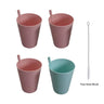 Set of 4 Built - In Straw Tumbler Plastic Sippy Drinking Cup for Children and Adults, Dishwasher and Microwave Safe - FLUFFI