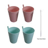 Set of 4 Built - In Straw Tumbler Plastic Sippy Drinking Cup for Children and Adults, Dishwasher and Microwave Safe - FLUFFI