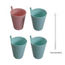 Set of 4 Built - In Straw Tumbler Plastic Sippy Drinking Cup for Children and Adults, Dishwasher and Microwave Safe - FLUFFI