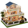 Wooden Mini Seaside Villa Miniature Building Kits Doll Houses with Furniture Casa Dollhouses - FLUFFI