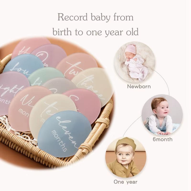1 Set Newborn Acrylic Balloon Milestone1 - 12 Month Cardbaby Milestone Infant Born Photography Props Birthday Party Decoration - FLUFFI