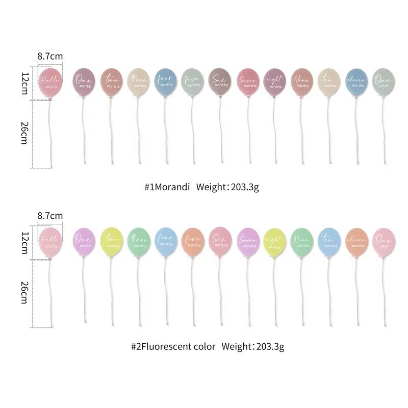 1 Set Newborn Acrylic Balloon Milestone1 - 12 Month Cardbaby Milestone Infant Born Photography Props Birthday Party Decoration - FLUFFI