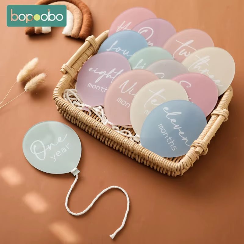 1 Set Newborn Acrylic Balloon Milestone1 - 12 Month Cardbaby Milestone Infant Born Photography Props Birthday Party Decoration - FLUFFI