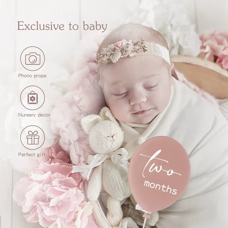 1 Set Newborn Acrylic Balloon Milestone1 - 12 Month Cardbaby Milestone Infant Born Photography Props Birthday Party Decoration - FLUFFI