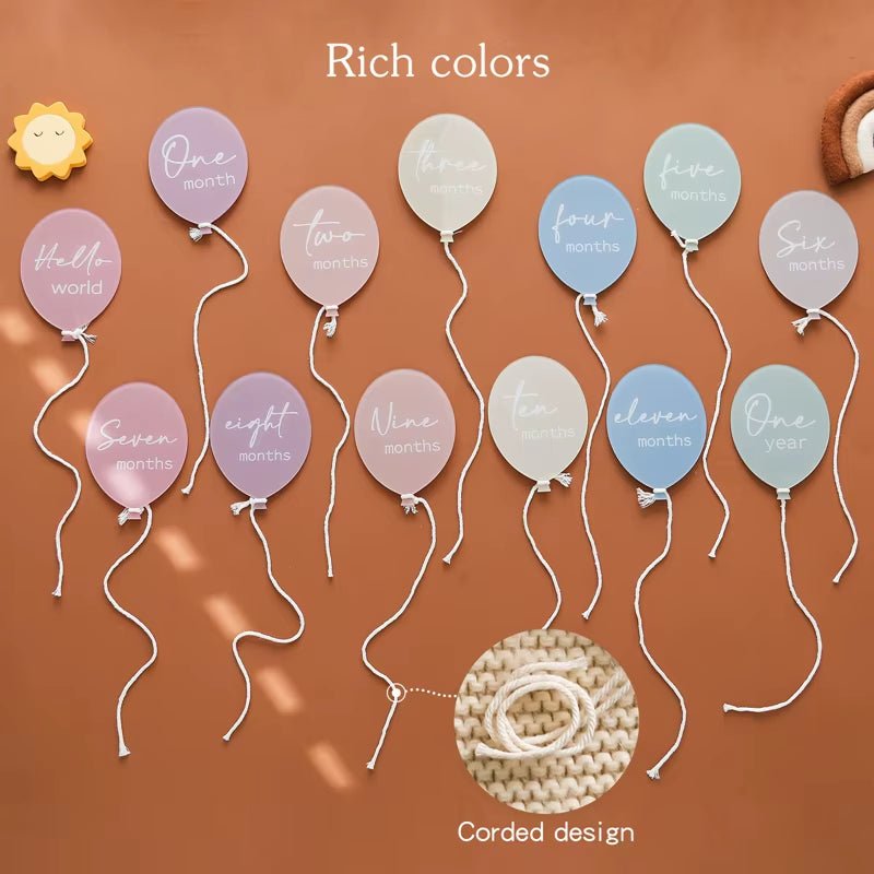 1 Set Newborn Acrylic Balloon Milestone1 - 12 Month Cardbaby Milestone Infant Born Photography Props Birthday Party Decoration - FLUFFI