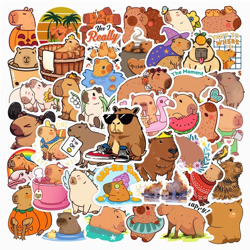 10/30/50PCS Cute Capybara PVC Sticker Aesthetic Children'S Decoration Scrapbooking Sketchbook Korean Stationery School Supplies - FLUFFI