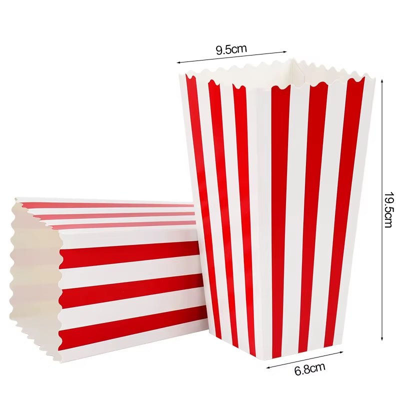 12Pcs Popcorn Box Buckets Movie Night Fries Cup Snack Containers Birthday Party Supplies Wedding Christmas Carnival Stripes Bags - FLUFFI