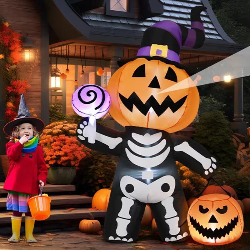 1.8M/6FT Halloween Inflatable Skull Ghost Pumpkin Model Built - In LED Festival Home Indoor Outdoor Decoration Garden Prop - FLUFFI