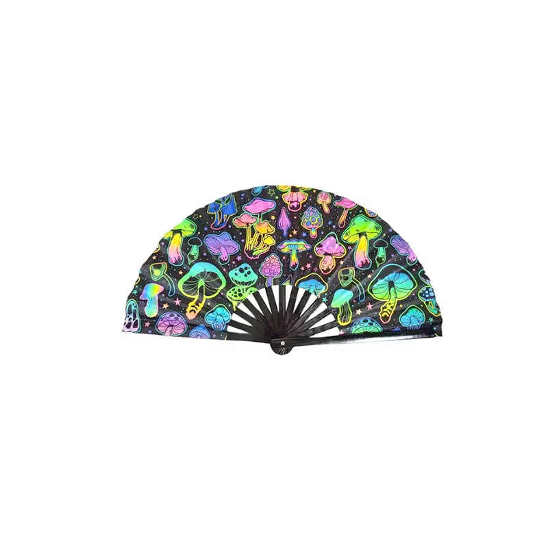 Creative Fluorescent Kung Fu Fan Foldable Festival Dancing Hand Fan Gradient Colorful Reflective Bamboo Bone Fan Bar Party Decor