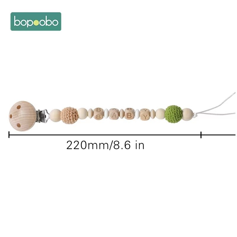 1Pc Baby Teether Silicone Beads Wooden Baby Pacifier Chain Baby Pram Crib DIY Customized Rattle Soother Bracelet Teether - FLUFFI