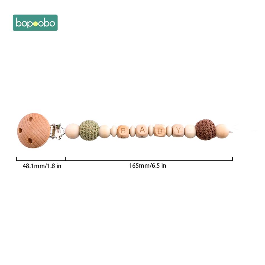 1Pc Baby Teether Silicone Beads Wooden Baby Pacifier Chain Baby Pram Crib DIY Customized Rattle Soother Bracelet Teether - FLUFFI