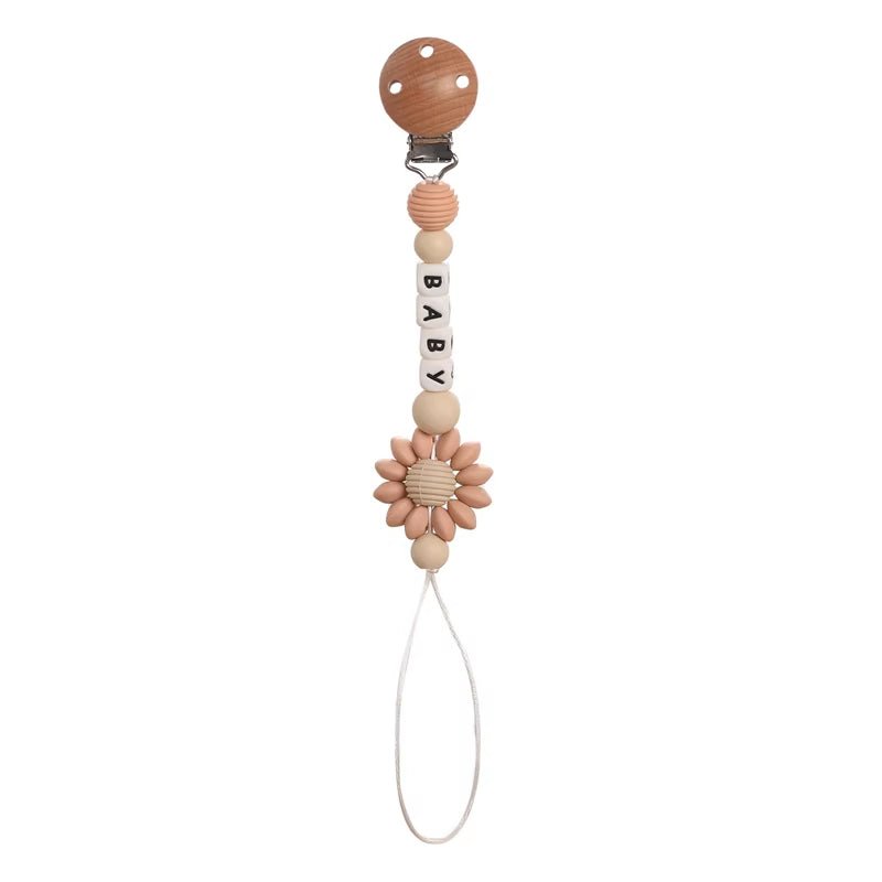 1Pc Baby Teether Silicone Beads Wooden Baby Pacifier Chain Baby Pram Crib DIY Customized Rattle Soother Bracelet Teether - FLUFFI