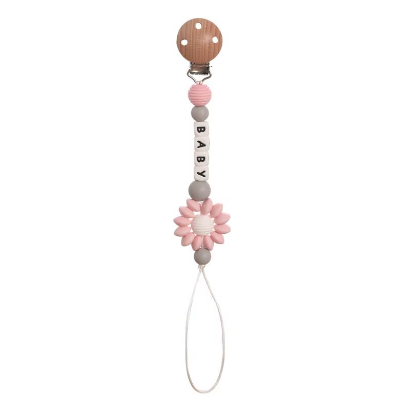 1Pc Baby Teether Silicone Beads Wooden Baby Pacifier Chain Baby Pram Crib DIY Customized Rattle Soother Bracelet Teether - FLUFFI
