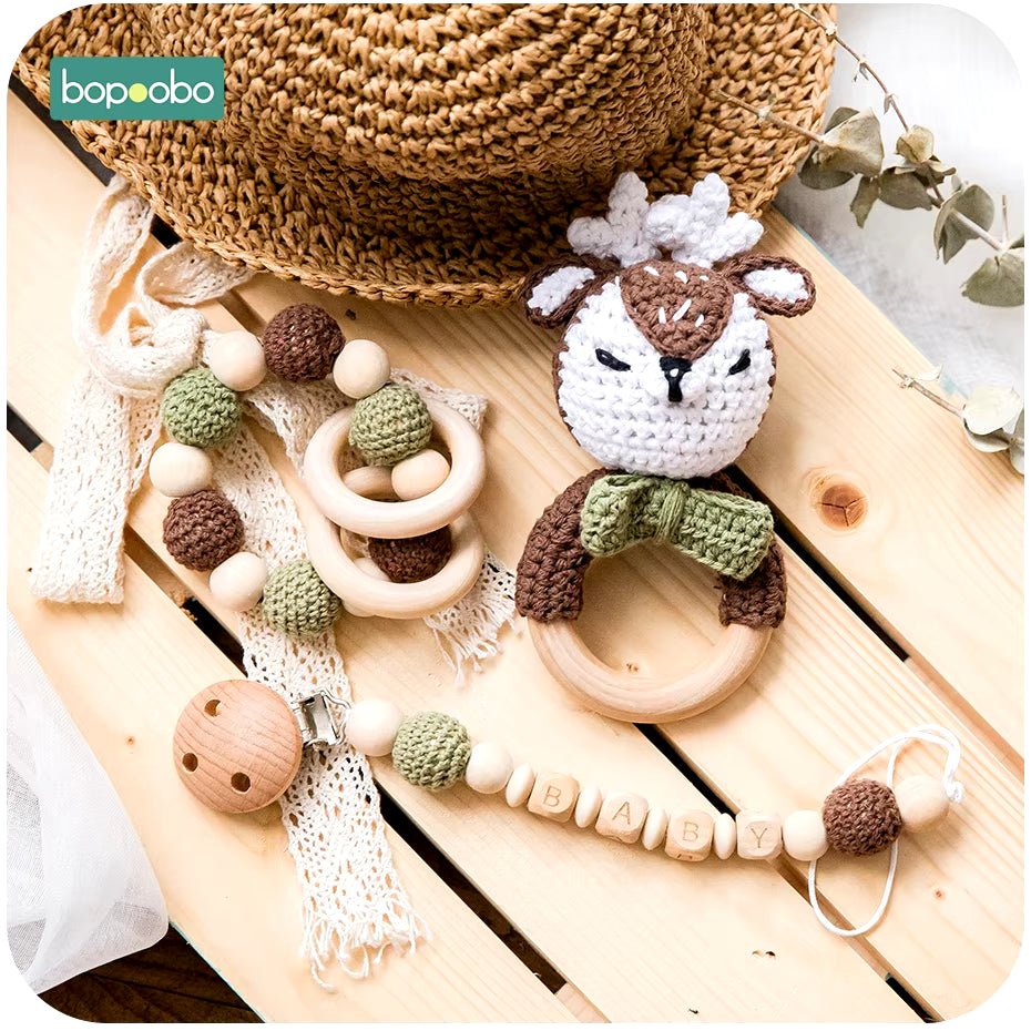 1Pc Baby Teether Silicone Beads Wooden Baby Pacifier Chain Baby Pram Crib DIY Customized Rattle Soother Bracelet Teether - FLUFFI