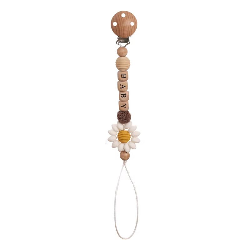 1Pc Baby Teether Silicone Beads Wooden Baby Pacifier Chain Baby Pram Crib DIY Customized Rattle Soother Bracelet Teether - FLUFFI