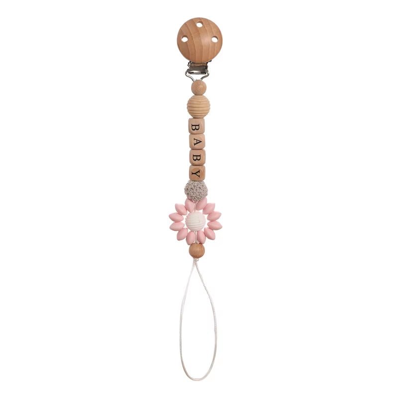 1Pc Baby Teether Silicone Beads Wooden Baby Pacifier Chain Baby Pram Crib DIY Customized Rattle Soother Bracelet Teether - FLUFFI