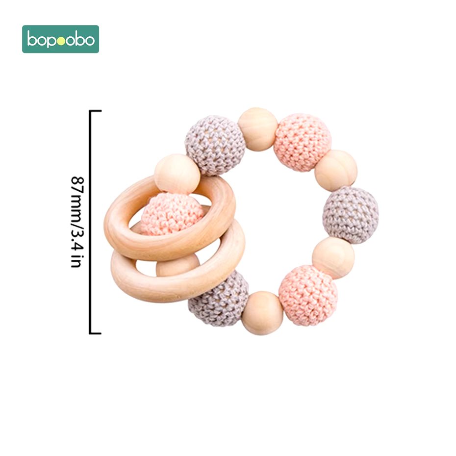 1Pc Baby Teether Silicone Beads Wooden Baby Pacifier Chain Baby Pram Crib DIY Customized Rattle Soother Bracelet Teether - FLUFFI