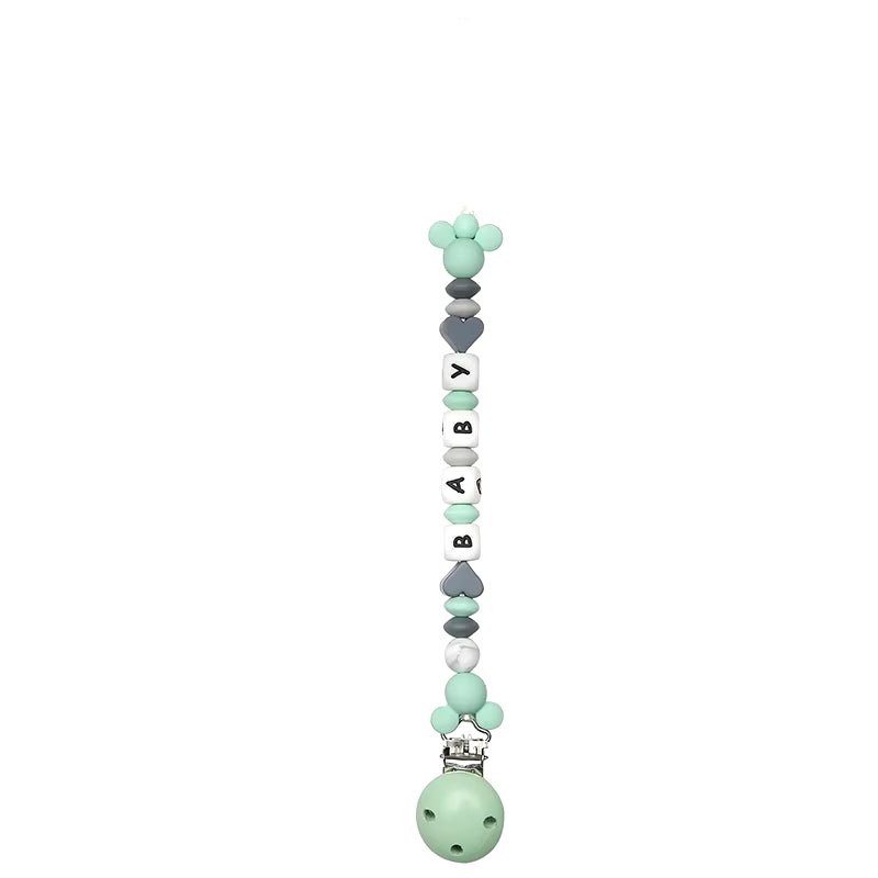 1Pc Baby Teether Silicone Beads Wooden Baby Pacifier Chain Baby Pram Crib DIY Customized Rattle Soother Bracelet Teether - FLUFFI