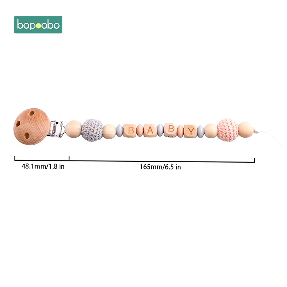 1Pc Baby Teether Silicone Beads Wooden Baby Pacifier Chain Baby Pram Crib DIY Customized Rattle Soother Bracelet Teether - FLUFFI