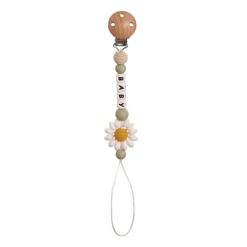 1Pc Baby Teether Silicone Beads Wooden Baby Pacifier Chain Baby Pram Crib DIY Customized Rattle Soother Bracelet Teether - FLUFFI