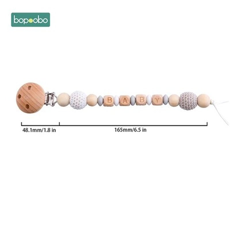 1Pc Baby Teether Silicone Beads Wooden Baby Pacifier Chain Baby Pram Crib DIY Customized Rattle Soother Bracelet Teether - FLUFFI