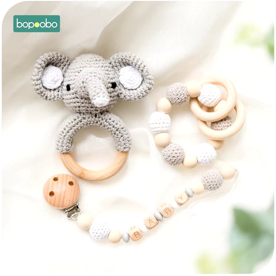 1Pc Baby Teether Silicone Beads Wooden Baby Pacifier Chain Baby Pram Crib DIY Customized Rattle Soother Bracelet Teether - FLUFFI