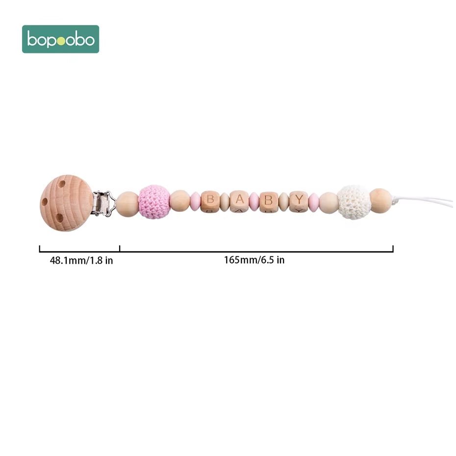 1Pc Baby Teether Silicone Beads Wooden Baby Pacifier Chain Baby Pram Crib DIY Customized Rattle Soother Bracelet Teether - FLUFFI