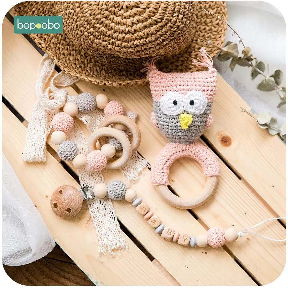 1Pc Baby Teether Silicone Beads Wooden Baby Pacifier Chain Baby Pram Crib DIY Customized Rattle Soother Bracelet Teether - FLUFFI