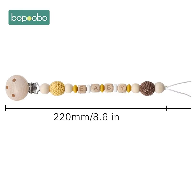 1Pc Baby Teether Silicone Beads Wooden Baby Pacifier Chain Baby Pram Crib DIY Customized Rattle Soother Bracelet Teether - FLUFFI