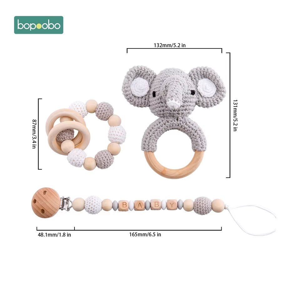 1Pc Baby Teether Silicone Beads Wooden Baby Pacifier Chain Baby Pram Crib DIY Customized Rattle Soother Bracelet Teether - FLUFFI