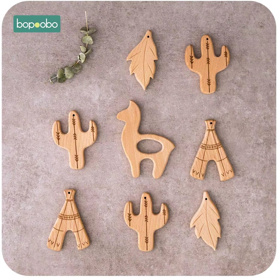1Pc Baby Toys Wooden Teether Animal Teething for New Born Play Gym Accessories Diy Pendant Chewable Tiny Rod Teethers - FLUFFI