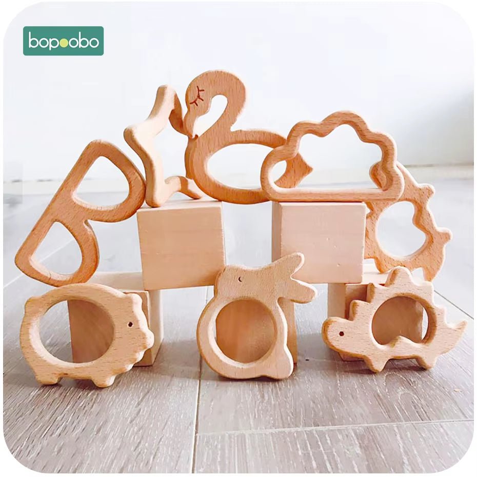 1Pc Baby Toys Wooden Teether Animal Teething for New Born Play Gym Accessories Diy Pendant Chewable Tiny Rod Teethers - FLUFFI