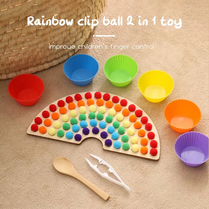1Set Baby Montessori Toys Wooden Rainbow Board Baby Color Sorting Sensory Clip Ball Toy Children Fine Motor Skills Education Toy - FLUFFI