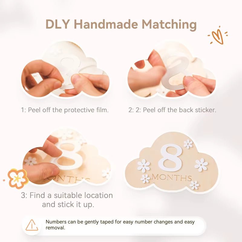 1Set Wooden Baby Month Milestone Card Cloud Shape Record Card Newborn Birthday Gift Souvenir Baby Photo Photography Accessories - FLUFFI
