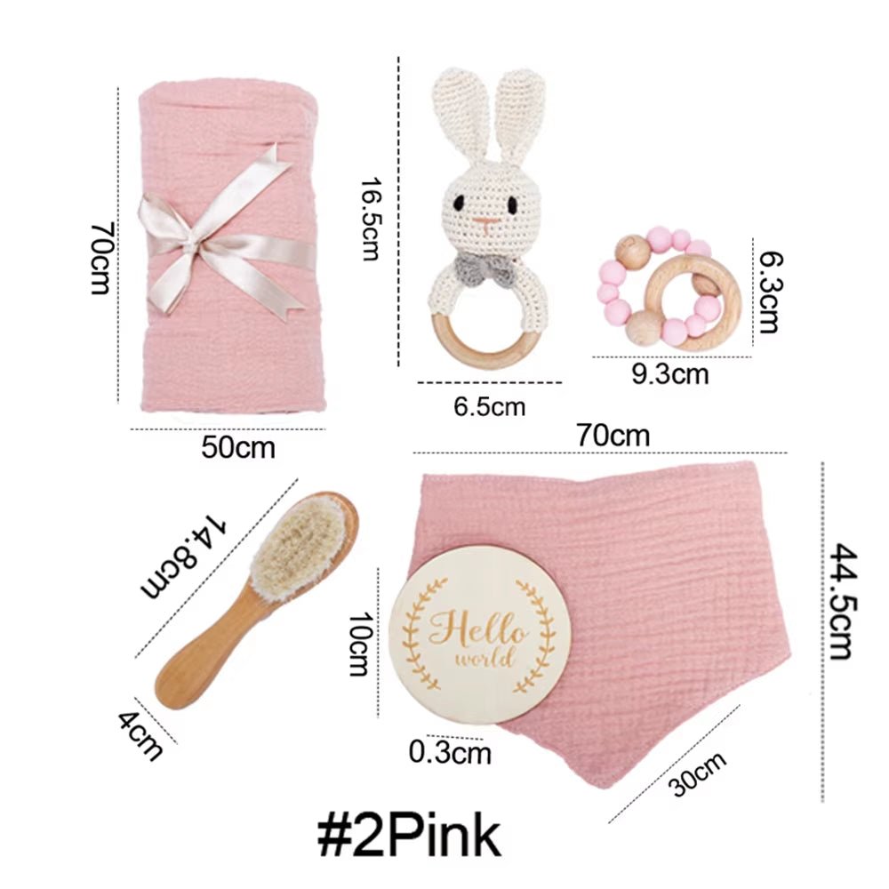 1Setnewborn Towel Bath Toy Double Cotton Cloth Wooden Wristband Rattle Toy Milestone Cards Set Photography Props Baby Birth Gift - FLUFFI