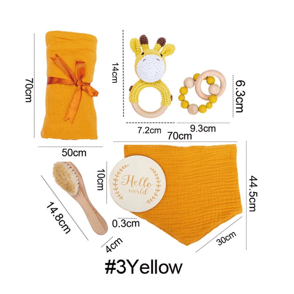 1Setnewborn Towel Bath Toy Double Cotton Cloth Wooden Wristband Rattle Toy Milestone Cards Set Photography Props Baby Birth Gift - FLUFFI