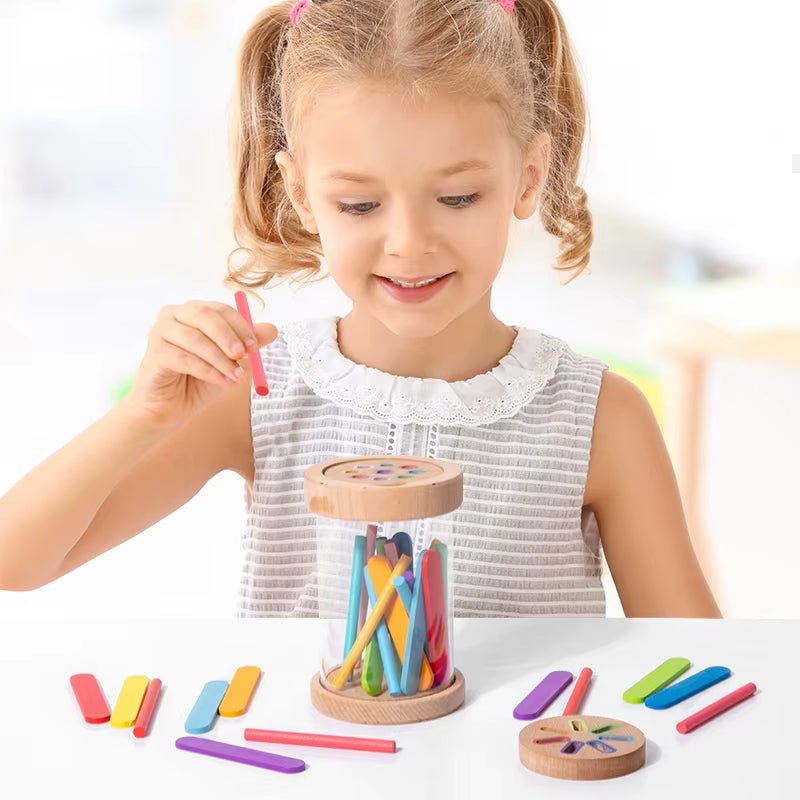 2 in 1 Color Sorting Game, Multicolored Sticks Toys,Color Classification Cup with Transparent Acrylic Cup Body and 2 Cup Lids - FLUFFI