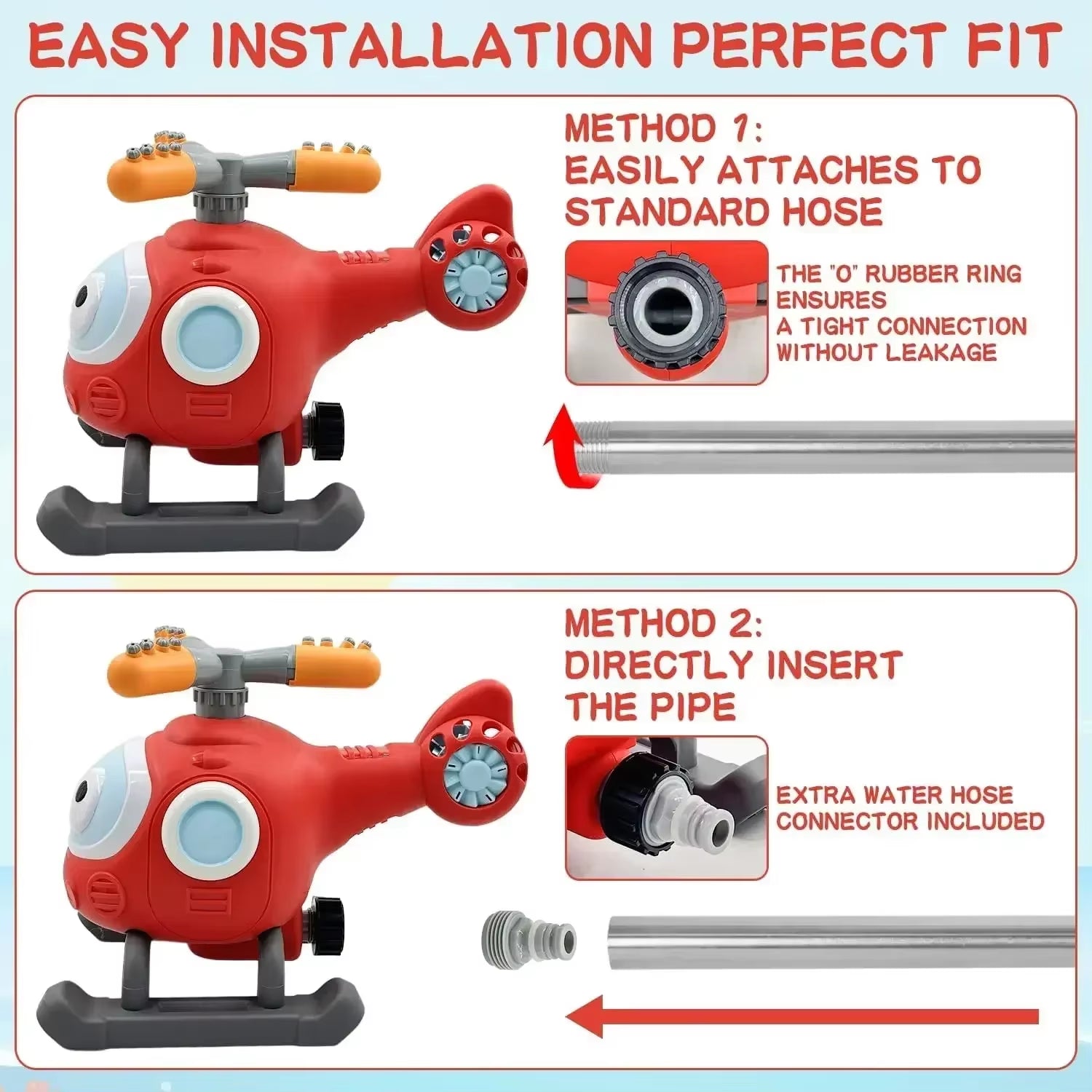 2 in 1 Outdoor Water Spray Sprinkler Baseball Set for Kids & Toddlers Helicopter Hydrant Water Spray Toy with 2 Sprinkler Heads - FLUFFI